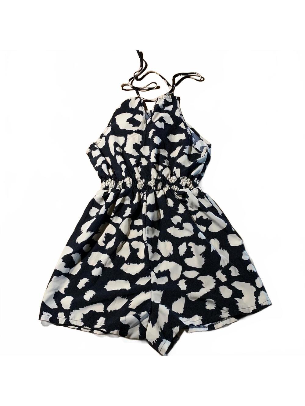 SHEIN Women's Black and White Animal Print Sleeveless Halter Romper Size S